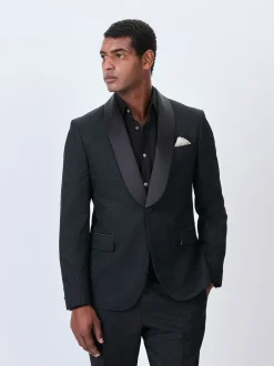 Black Slim Fit Jacquard Tuxedo Suit Jacket
