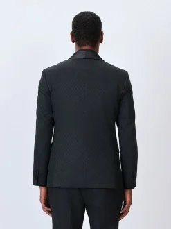 Black Slim Fit Jacquard Tuxedo Suit Jacket
