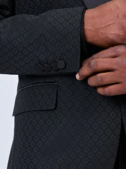Black Slim Fit Jacquard Tuxedo Suit Jacket