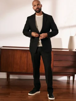 Black Slim Fit Linen-Blend Suit Jacket