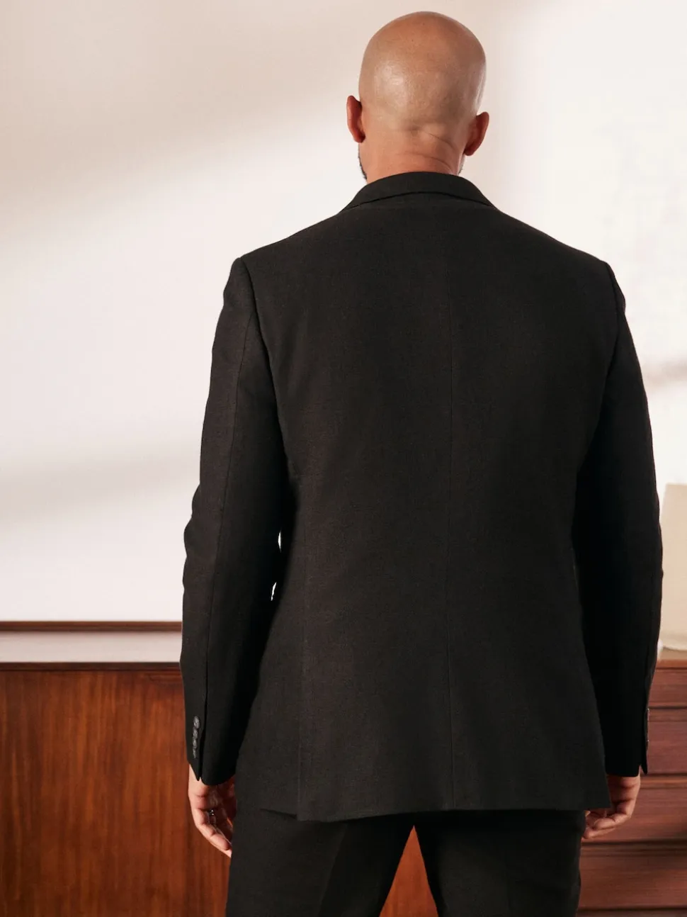 Black Slim Fit Linen-Blend Suit Jacket