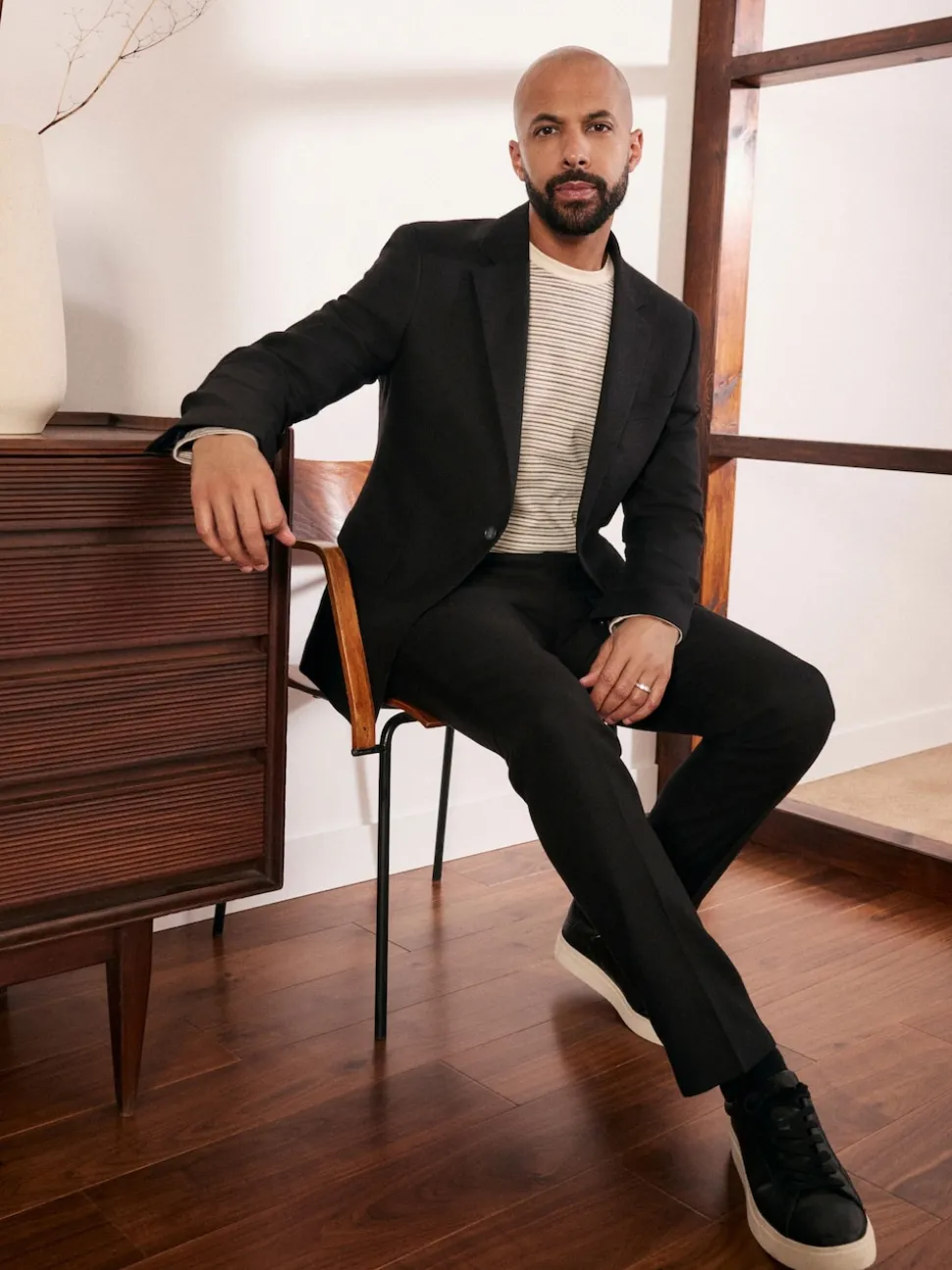Black Slim Fit Linen-Blend Suit Jacket