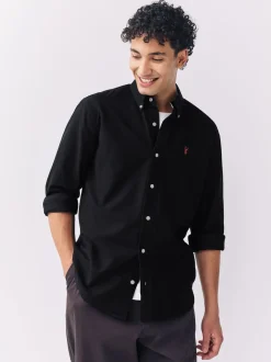Black Slim Fit Long Sleeve Oxford Shirt