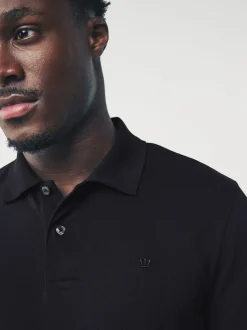 Black Slim Fit Long Sleeve Pique Polo Shirt