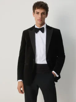 Black Slim Fit Motionflex Stretch Velvet Blazer