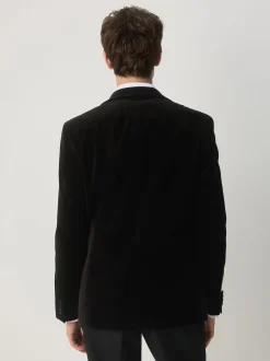 Black Slim Fit Motionflex Stretch Velvet Blazer