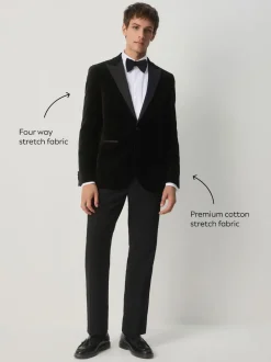 Black Slim Fit Motionflex Stretch Velvet Blazer