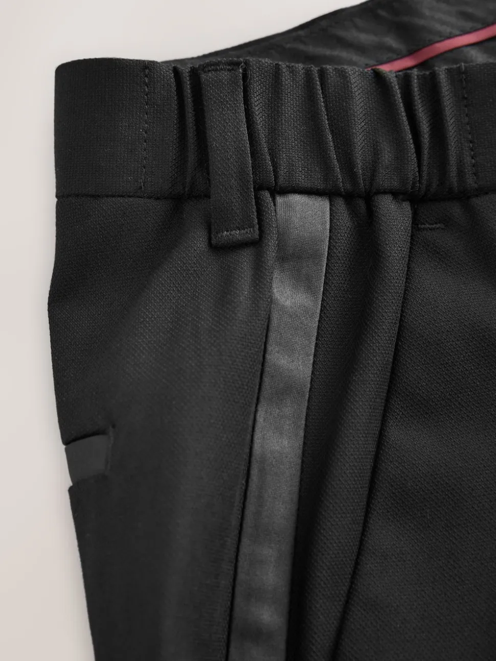 Black Slim Fit Motionflex Textured Tuxedo Trousers With Side Tape