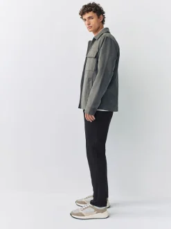 Black Slim Fit Pleated Stretch Chinos Trousers With Elasticated Waist