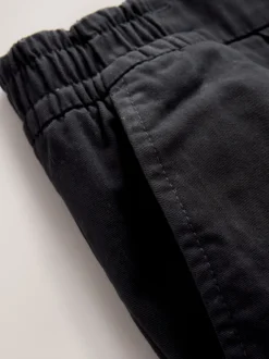 Black Slim Fit Pleated Stretch Chinos Trousers With Elasticated Waist