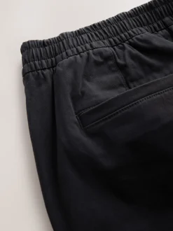 Black Slim Fit Pleated Stretch Chinos Trousers With Elasticated Waist