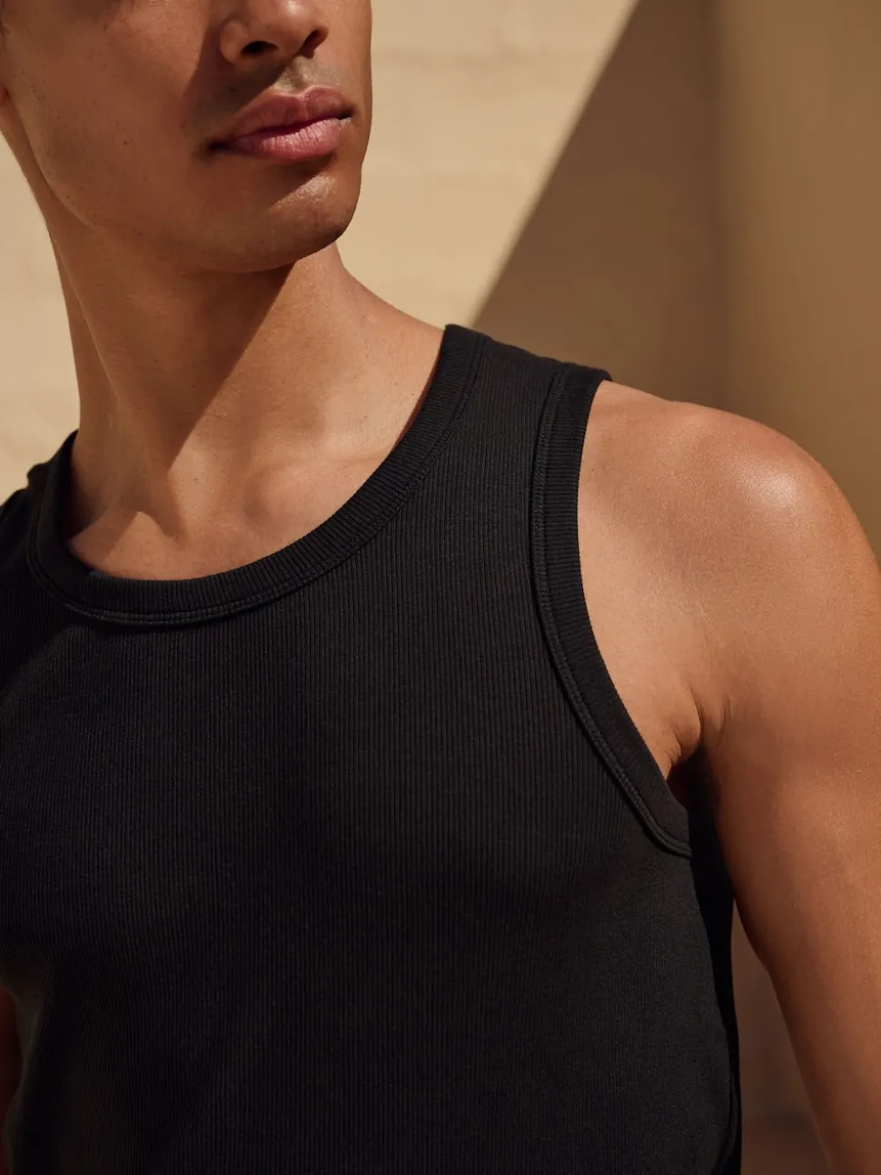 Black Slim Fit Ribbed Vest