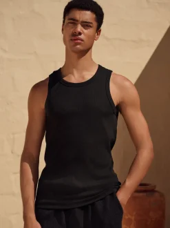 Black Slim Fit Ribbed Vest