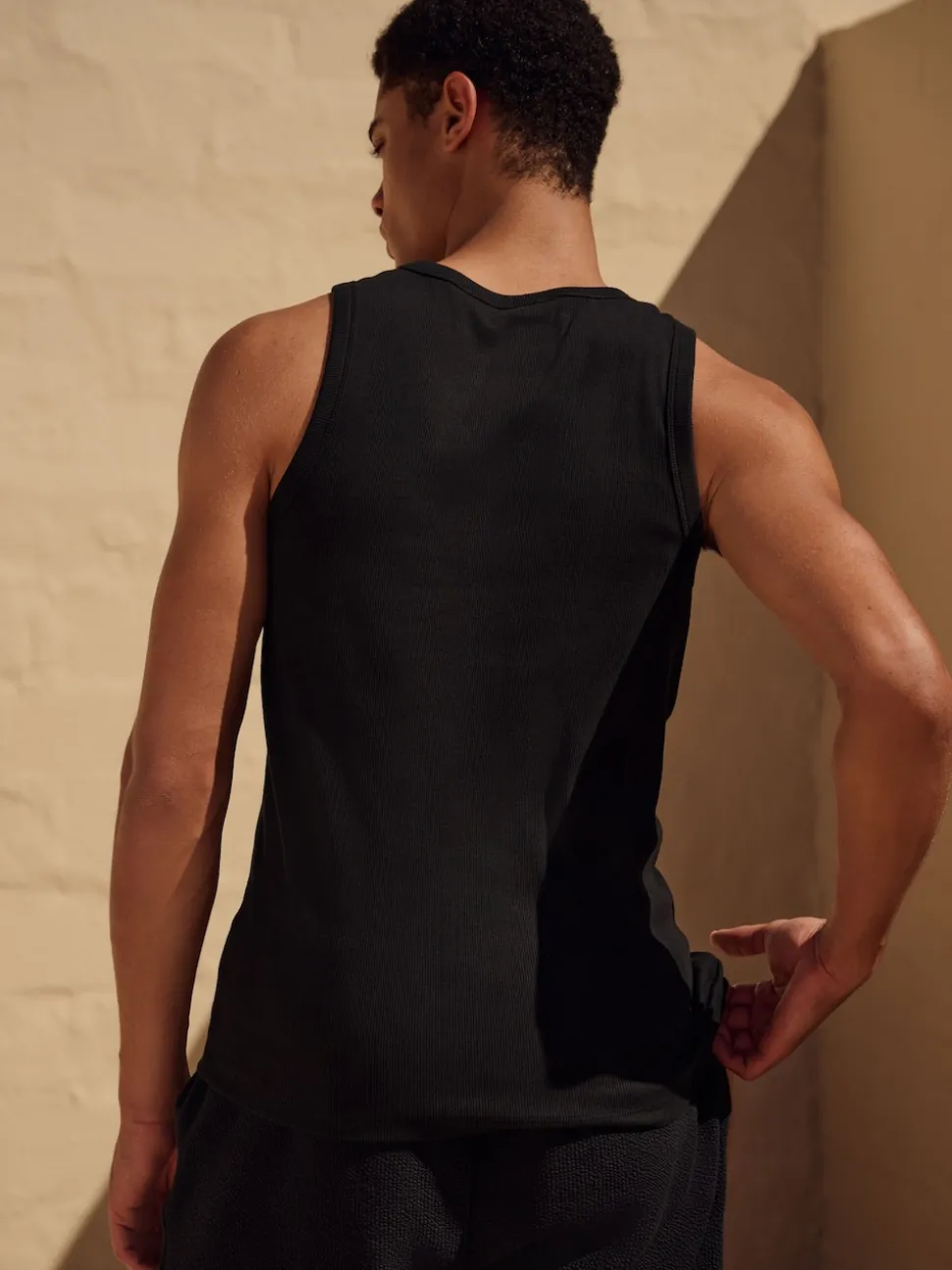 Black Slim Fit Ribbed Vest