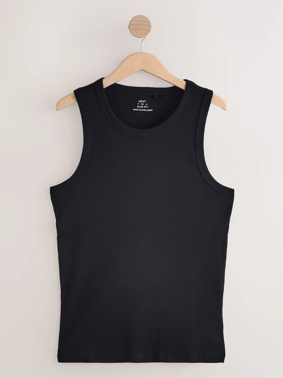 Black Slim Fit Ribbed Vest
