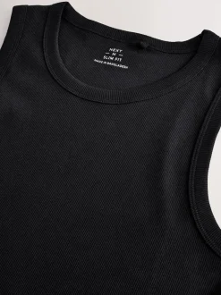 Black Slim Fit Ribbed Vest