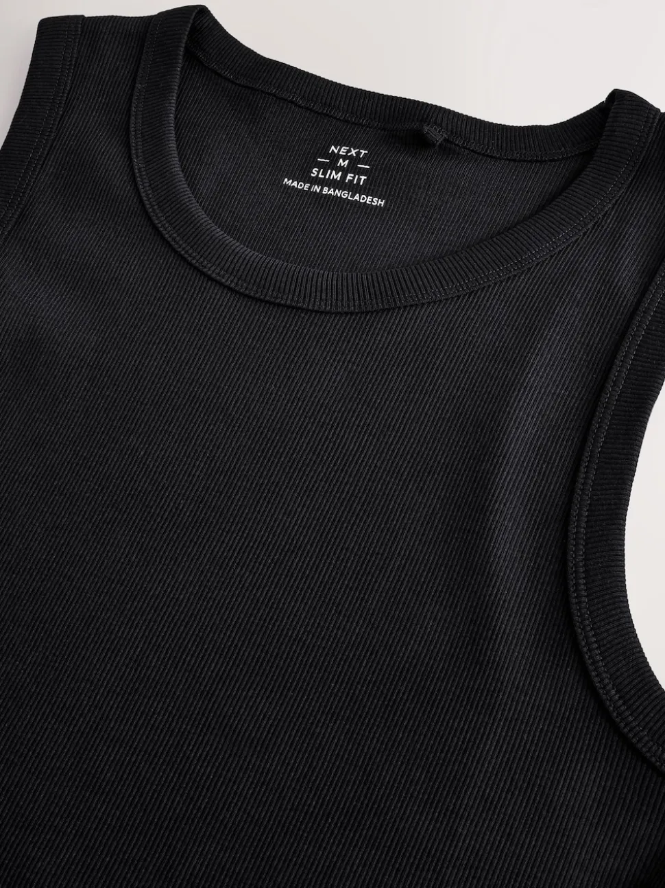 Black Slim Fit Ribbed Vest