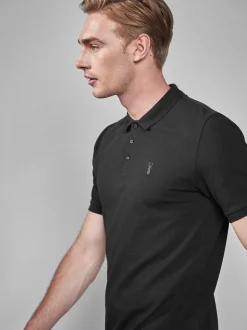 Black Slim Fit Short Sleeve Pique Polo Shirt
