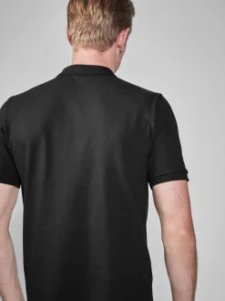 Black Slim Fit Short Sleeve Pique Polo Shirt