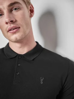 Black Slim Fit Short Sleeve Pique Polo Shirt