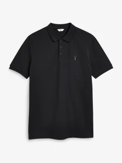 Black Slim Fit Short Sleeve Pique Polo Shirt