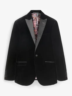 Black Slim Fit Signature Pontoglio Italian Velvet Blazer