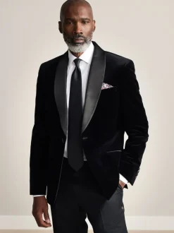 Black Slim Fit Signature Pontoglio Italian Velvet Blazer With Shawl Lapel