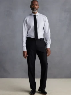 Black Slim Fit Signature 100% Wool Trousers With Motion Flex Waistband