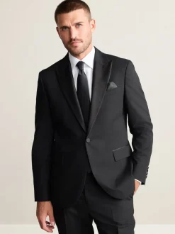 Black Slim Fit Signature Nova Fides 100% Italian Wool Tuxedo Suit Jacket