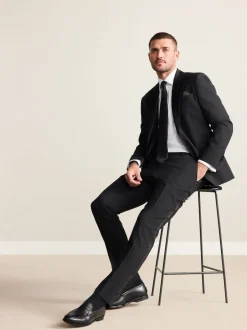 Black Slim Fit Signature Nova Fides 100% Italian Wool Tuxedo Suit Jacket