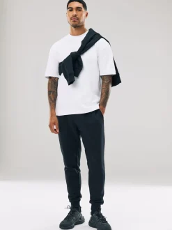 Black Slim Fit Slim Fit Brushback Heavyweight Joggers