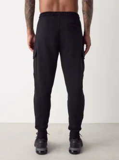 Black Slim Fit Slim Fit Brushback Heavyweight Cargo Joggers