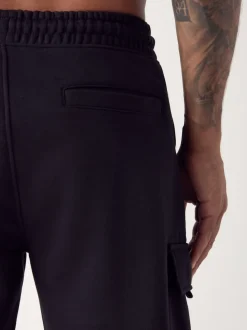 Black Slim Fit Slim Fit Brushback Heavyweight Cargo Joggers