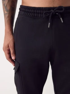 Black Slim Fit Slim Fit Brushback Heavyweight Cargo Joggers
