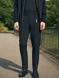 Black Slim Fit Smart Stretch Trousers With Internal Drawcord