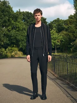 Black Slim Fit Smart Stretch Trousers With Internal Drawcord