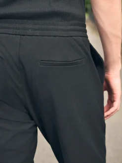 Black Slim Fit Smart Stretch Trousers With Internal Drawcord
