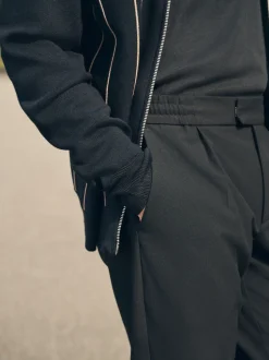 Black Slim Fit Smart Stretch Trousers With Internal Drawcord