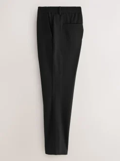 Black Slim Fit Smart Stretch Trousers With Internal Drawcord