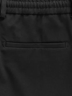 Black Slim Fit Smart Stretch Trousers With Internal Drawcord