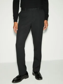 Black Slim Fit Tape Detail Textured Tuxedo Trousers