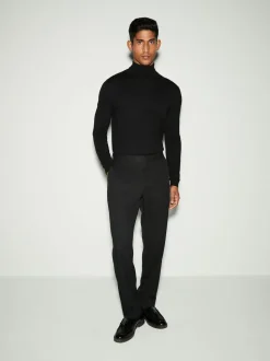 Black Slim Fit Tape Detail Textured Tuxedo Trousers