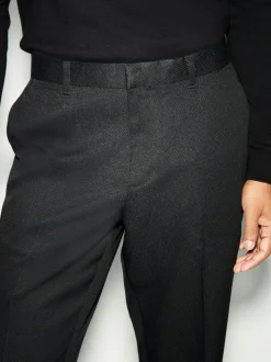 Black Slim Fit Tape Detail Textured Tuxedo Trousers