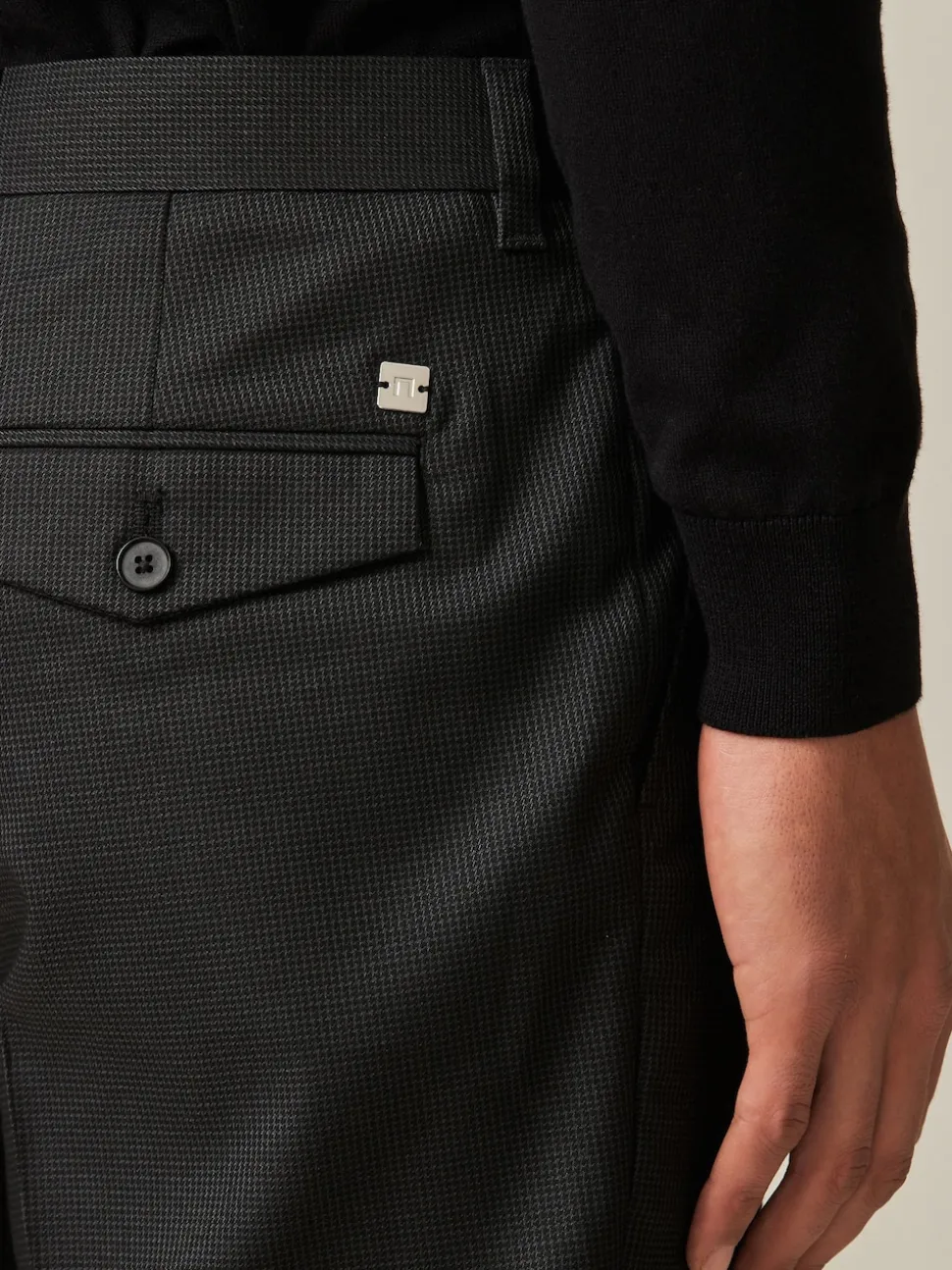 Black Slim Fit Textured Smart Trousers
