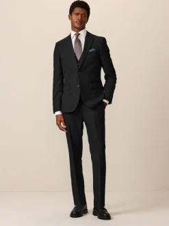 Black Slim Fit Textured Suit Trousers