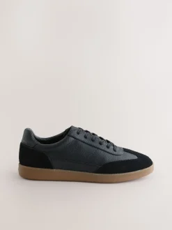 Black Smart Casual Lace-Up Trainers with Suede Trim