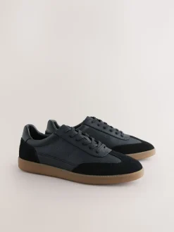 Black Smart Casual Lace-Up Trainers with Suede Trim