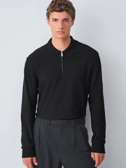 Black Smart Quarter Zip Polo Shirt