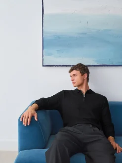 Black Smart Quarter Zip Polo Shirt