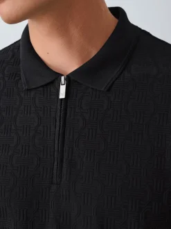 Black Smart Quarter Zip Polo Shirt